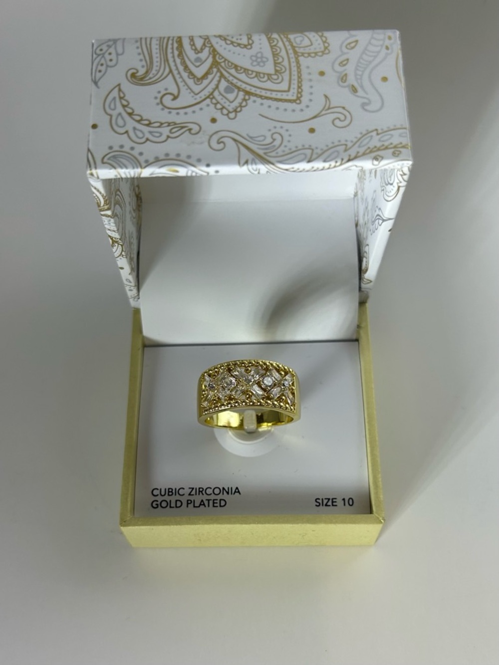 Charter Club Gold-Plated Cubic Zirconia Wide Band Ring Size 10